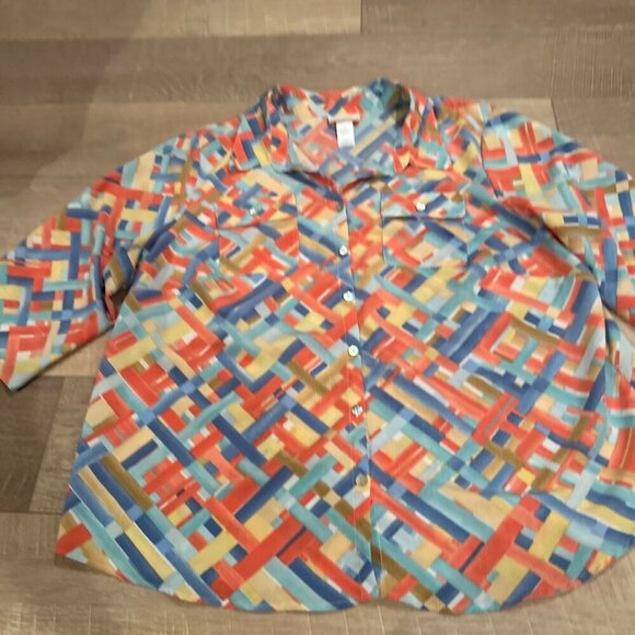 ALFRED DUNNER WOMENS 2X GEOMETRIC SHAPE BLOUSE LONG SLEEVE SHIRT - Picture 2 of 7